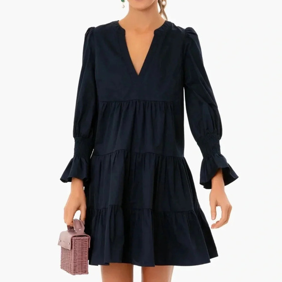Tuckernuck Cotton Poplin Kenzo Dress-Navy-Women M/Medium-Preppy-Feminine-Tiered